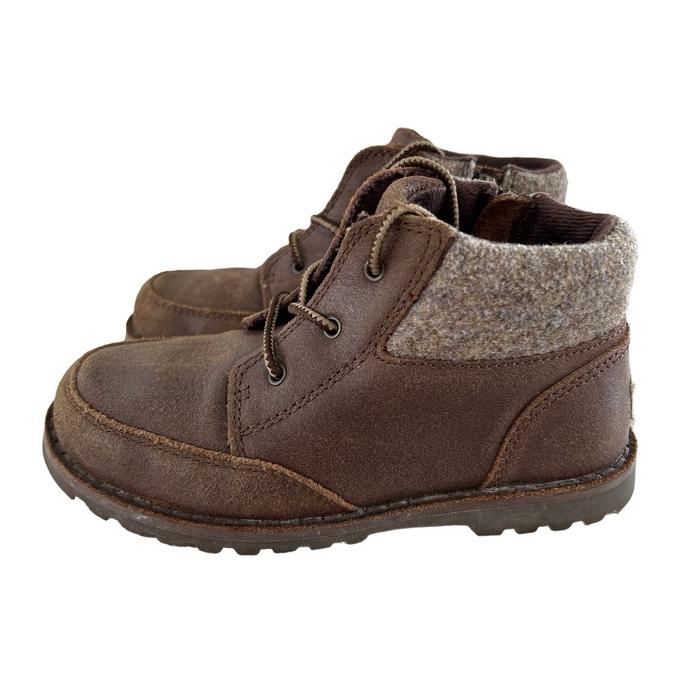 UGG Orin Brown Brushed Suede Wool Trim Ankle Boots Toddler Boy 12